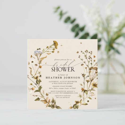 Boho Wildflower Dried Flower Wreath Vrijgezellenfe Kaart (Staand voorkant)