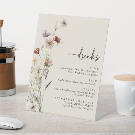 Boho Wildflower Drink teken Reclamebord Met Voetstuk (Insitu)