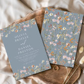 Boho Wildflower Dusty Blue Garden Wedding Kaart