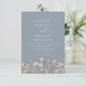 Boho Wildflower Dusty Blue Photo Garden Wedding Kaart (Staand voorkant)
