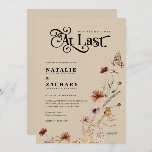 Boho Wildflower eindelijk bij laatste bruiloft Kaart (Voorkant / Achterkant)