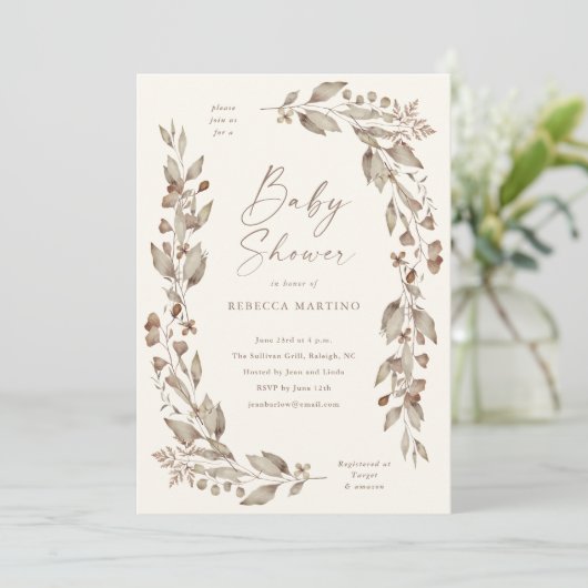 Boho Wildflower Elegant Bloemen Baby shower Kaart (Staand voorkant)