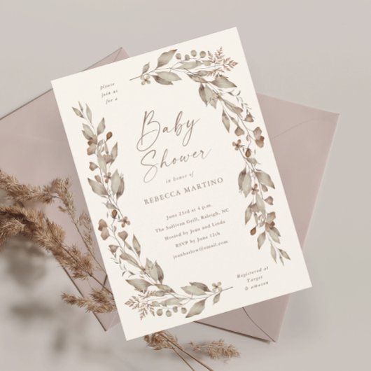 Boho Wildflower Elegant Bloemen Baby shower Kaart