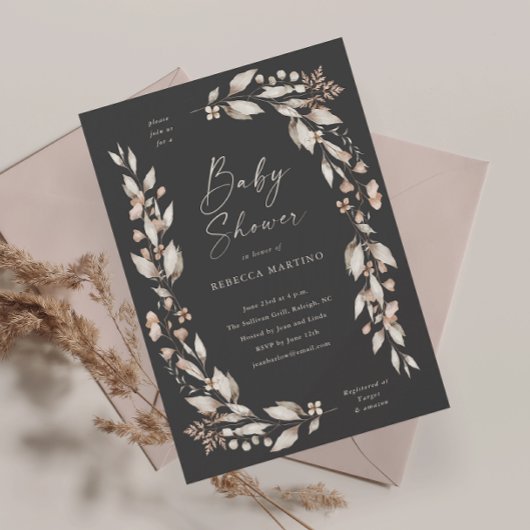 Boho Wildflower Elegant Bloemen Baby shower Kaart