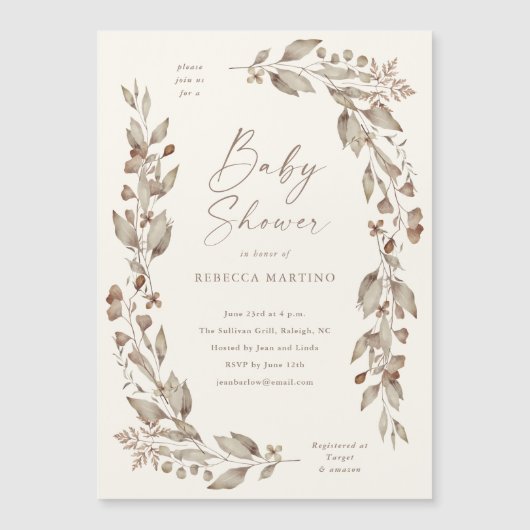 Boho Wildflower Elegant Bloemen Baby shower Magnet (Voorkant)