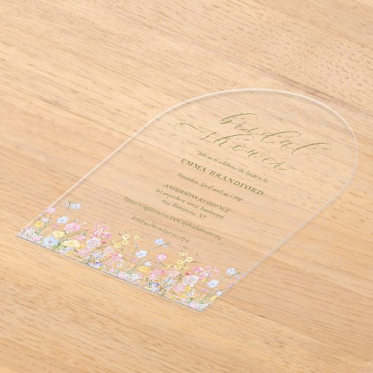 Boho Wildflower Elegant Bridal Shower  Acryl Uitnodigingen (Laagn)