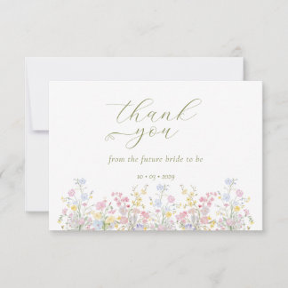 Boho Wildflower Elegant Bridal Shower  Bedankkaart