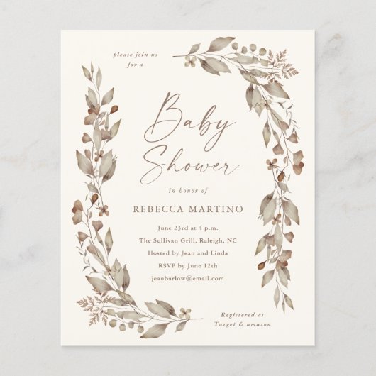 Boho Wildflower Elegant Budget Baby shower (Voorkant)