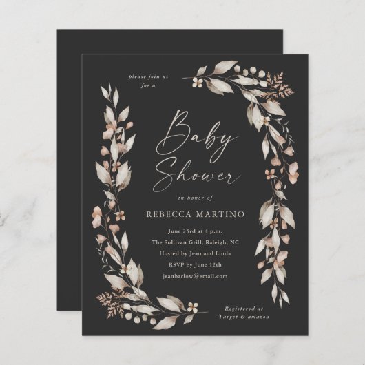 Boho Wildflower Elegant Budget Baby shower (Voorkant / Achterkant)