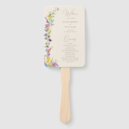 Boho Wildflower Elegant Modern Huwelijksprogramma Handwaaier (Voorkant)
