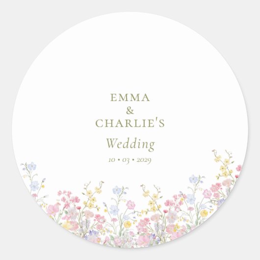 Boho Wildflower Elegant Wedding Ronde Sticker (Voorkant)
