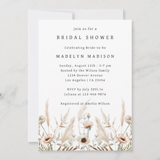 Boho Wildflower Elegante Bruidsdouche Uitnodiging (Voorkant)
