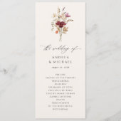 Boho Wildflower Elegante herfst bruiloft Programmakaart (Voorkant)