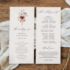 Boho Wildflower Elegante herfst bruiloft Programmakaart