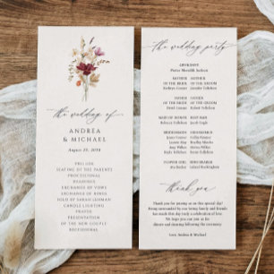Boho Wildflower Elegante herfst bruiloft Programmakaart