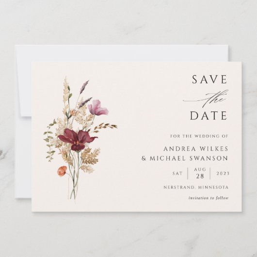 Boho Wildflower Elegante herfst bruiloft Save The Date (Voorkant)