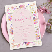 Boho Wildflower Elegante Roze Huwelijk Kaart