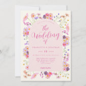 Boho Wildflower Elegante Roze QR Code Huwelijk Kaart (Voorkant)