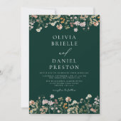 Boho Wildflower Emerald Green Garden Wedding Kaart (Voorkant)