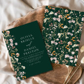Boho Wildflower Emerald Green Garden Wedding Kaart