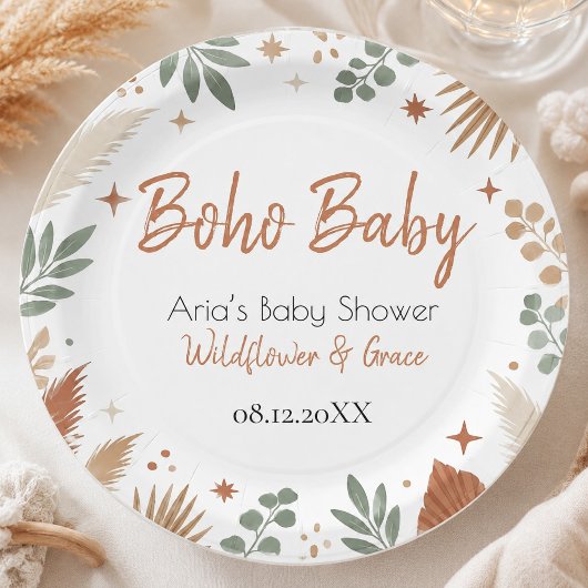 Boho Wildflower en Grace Chic Botanisch Papieren Bordje