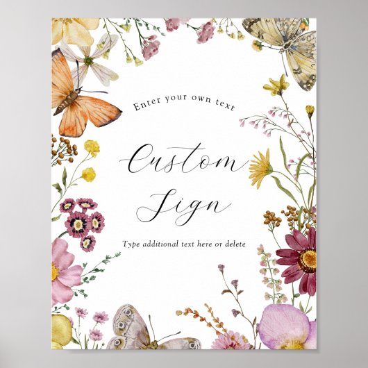 Boho Wildflower en Vlinders Aangepaste Tekst Teken Poster (Voorkant)