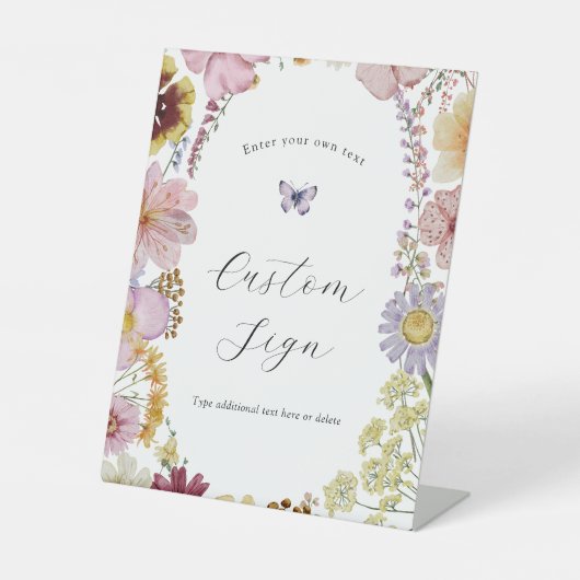 Boho Wildflower en Vlinders Aangepaste Tekst Teken Reclamebord Met Voetstuk (Voorkant)