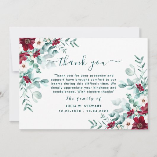 Boho Wildflower Eucalyptus Begrafenis Hartelijk da Kaart (Voorkant)