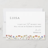 Boho Wildflower Faded Foto Matron van Honor Kaart (Achterkant)