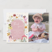 Boho Wildflower Fairy 1e verjaardag partij Bedankkaart (Voorkant)