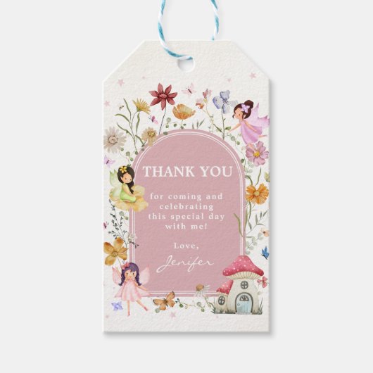 Boho Wildflower Fairy 1e verjaardag partij Cadeaulabel (Voorkant)