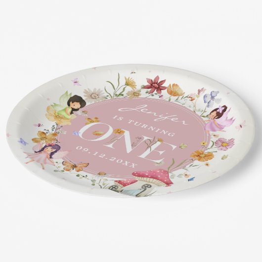 Boho Wildflower Fairy 1e verjaardag partij Papieren Bordje (Gekanteld)