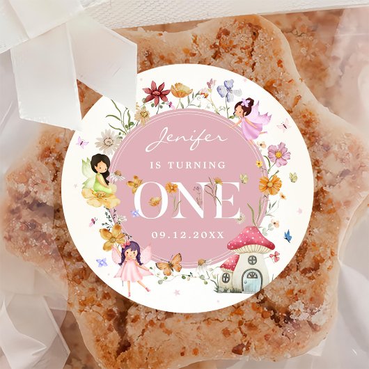Boho Wildflower Fairy 1e verjaardag partij Ronde Sticker