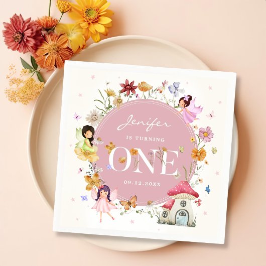 Boho Wildflower Fairy 1e verjaardag partij Servet