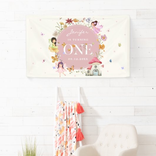 Boho Wildflower Fairy 1e verjaardag partij Spandoek (Insitu)