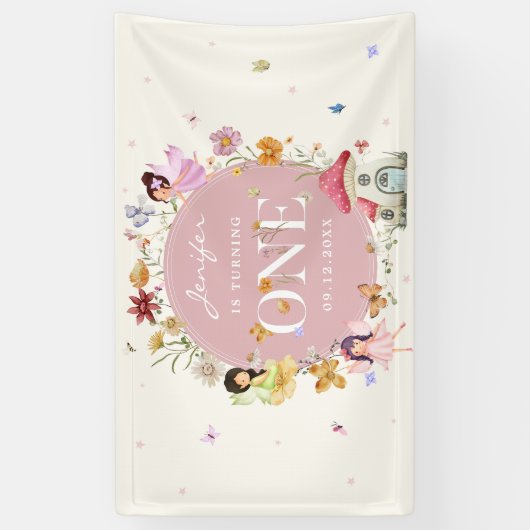 Boho Wildflower Fairy 1e verjaardag partij Spandoek (Verticaal)