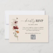 Boho Wildflower Fall Wedding QR Code RSVP Card Kaartje (Voorkant)