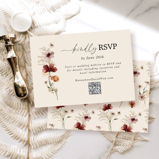 Boho Wildflower Fall Wedding QR Code RSVP Kaart