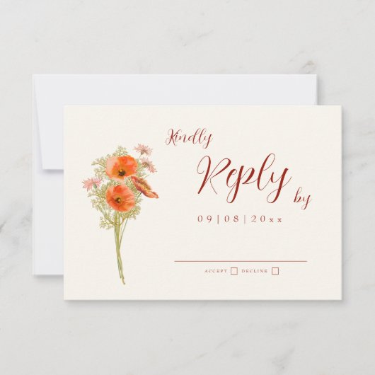 Boho Wildflower Fall Wedding Reageer RSVP Kaartje (Voorkant)