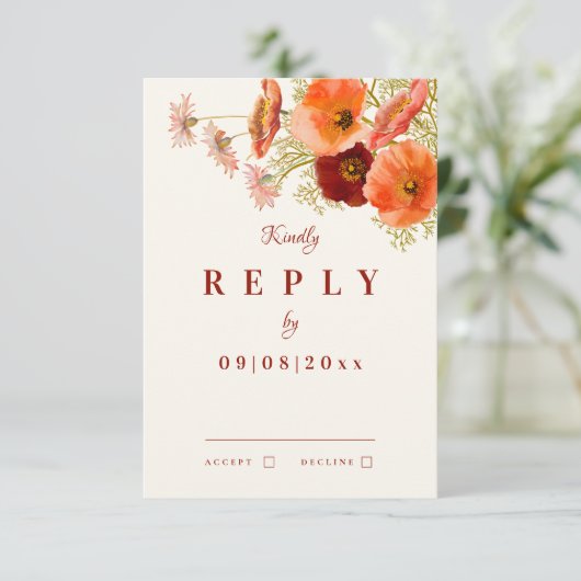 Boho Wildflower Fall Wedding Reageer RSVP Kaartje (Staand voorkant)