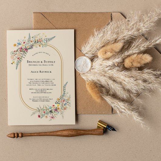 Boho Wildflower Fern Beige Bridal Brunch Kaart