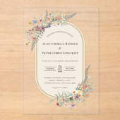 Boho Wildflower Fern Beige Wedding Acryl Uitnodigingen (Voorkant)