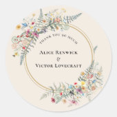Boho Wildflower Fern Beige Wedding Dank je wel Ronde Sticker (Voorkant)