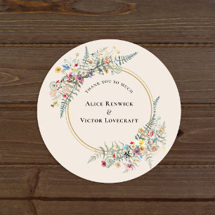 Boho Wildflower Fern Beige Wedding Dank je wel Ronde Sticker