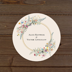 Boho Wildflower Fern Beige Wedding Envelope zegels