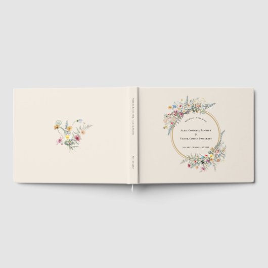 Boho Wildflower Fern Beige Wedding Gastenboek (Volledig)