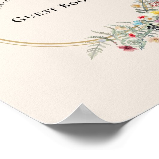 Boho Wildflower Fern Beige Wedding Guest Book Sign Poster (Hoek)