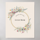 Boho Wildflower Fern Beige Wedding Guest Book Sign Poster (Voorkant)