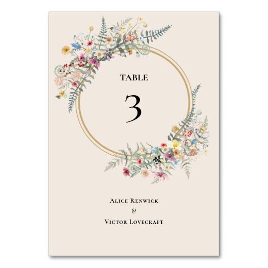 Boho Wildflower Fern Beige Wedding Kaart (Voorkant)