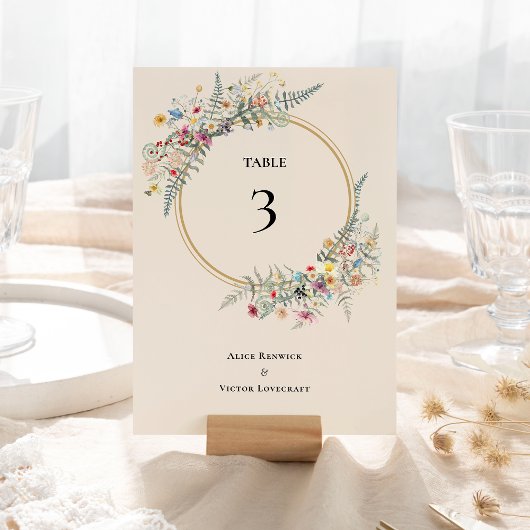 Boho Wildflower Fern Beige Wedding Kaart